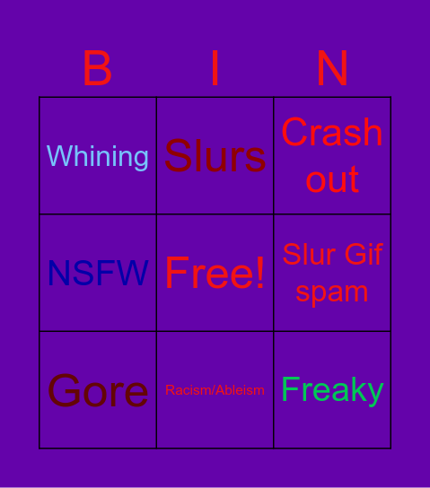 Angry Topia Bingo Card
