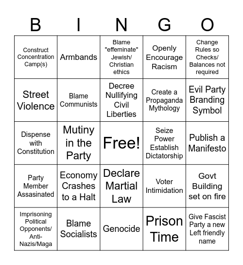 Hitler/Trump Fascism Bingo Card