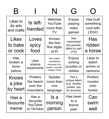 LSC Class Bingo Card