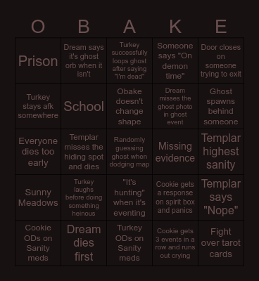 Phasmophobia Bingo (Sintacular Edition) Bingo Card