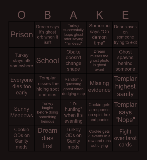 Phasmophobia Bingo (Sintacular Edition) Bingo Card