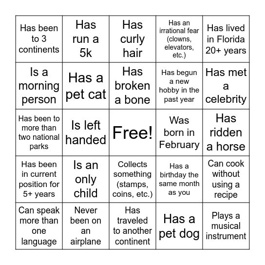 Coffee Chat Bingo Card