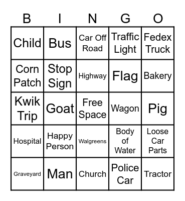 Car Bingo #2 Bingo Card