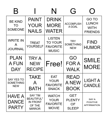 Self Love Bingo Card