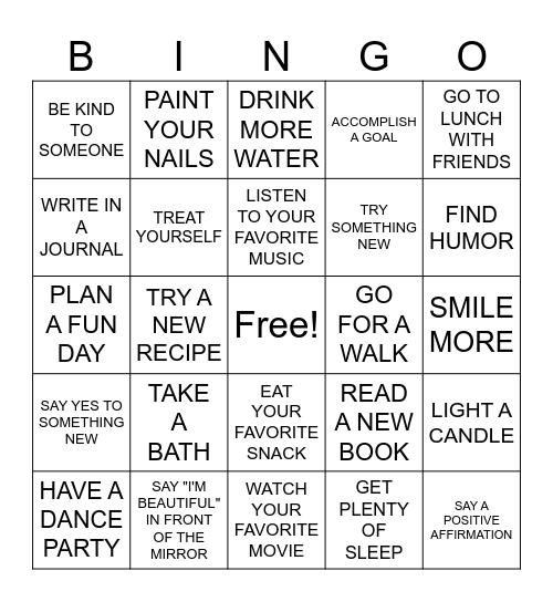 Self Love Bingo Card