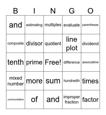 Math Bingo Card