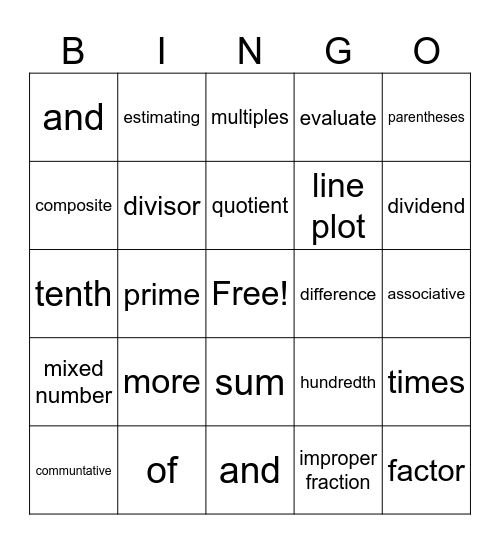 Math Bingo Card