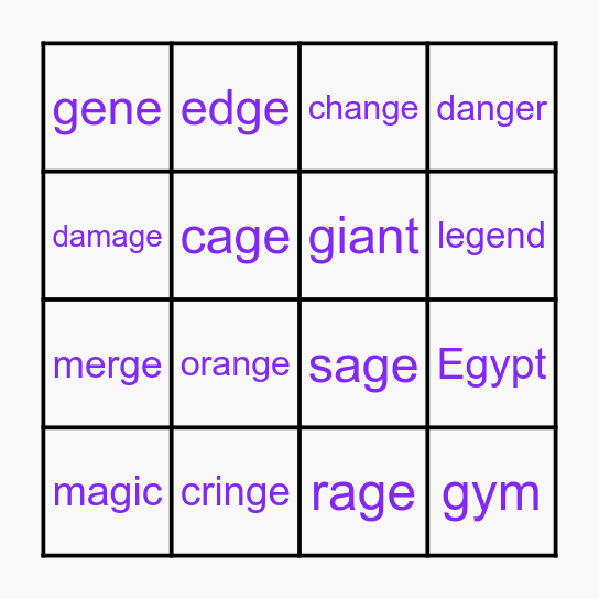 Soft G Bingo Card