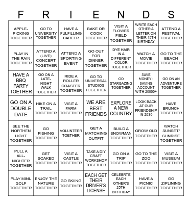 BEST FRIEND BUCKET LIST BINGO Card