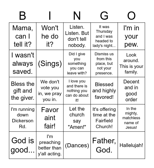 Fairfield Bingo Card