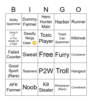 Roblox TSB Bingo Card