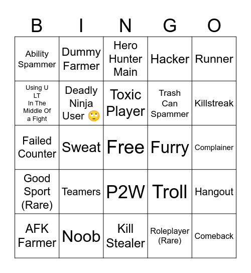 Roblox TSB Bingo Card