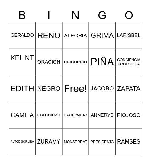1RO C Bingo Card