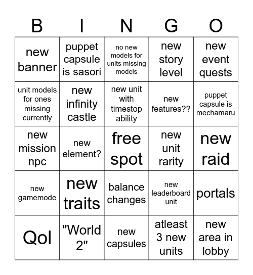 AA Update 20 Bingo Card