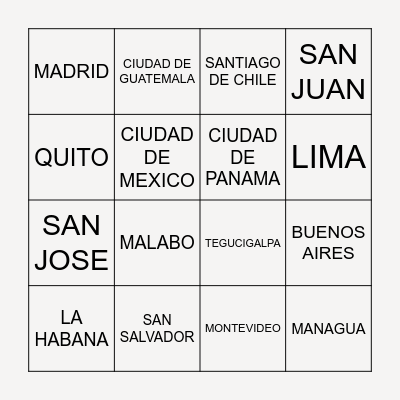 COUNTRIES AND CAPITALS Bingo Card