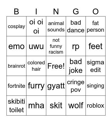 Cringe Bingo Card