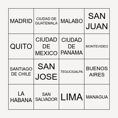 COUNTRIES AND CAPITALS Bingo Card