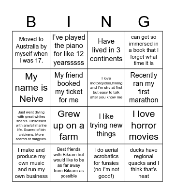 Person Bingo Card