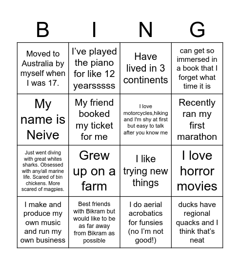 Person Bingo Card