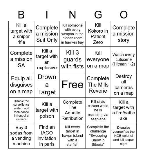 HITMAN BINGO Card