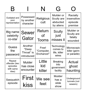 X Files Season 2 Bingo Card