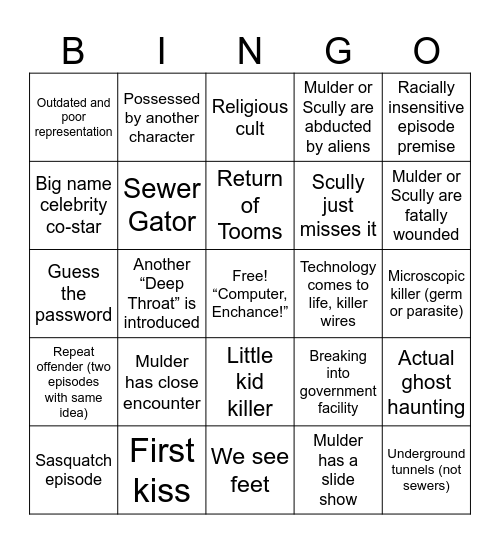 X Files Season 2 Bingo Card