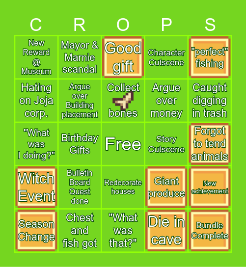 Stardew Valley Bingo Card