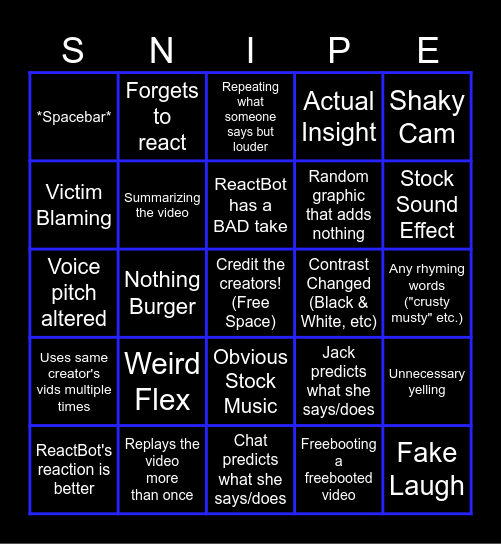 SSSniperwolf BBBingo 2.0 Bingo Card