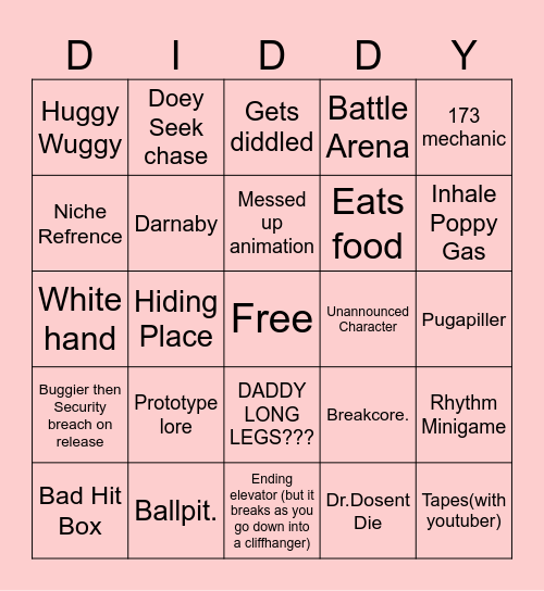 Poppy Playtime chapter 4 Bingo Card