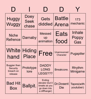 Poppy Playtime chapter 4 Bingo Card
