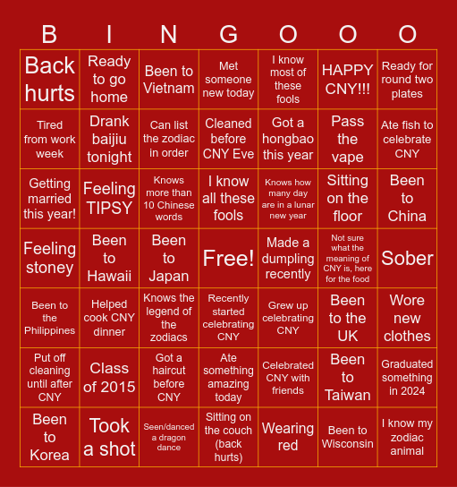 CNY Potluck Bingo Card