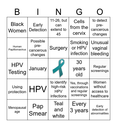Cervical Cancer Awareness Bingo Card