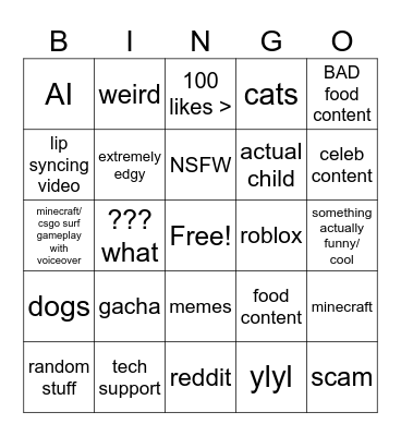 youtube shorts bingo Card