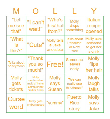 Molly Bridal Shower Bingo Card