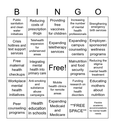 Physical and Mental in Health Care Solutions Bingo Card
