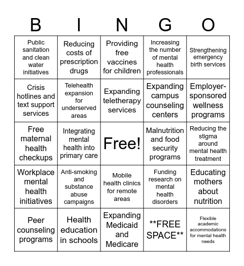 Physical and Mental in Health Care Solutions Bingo Card