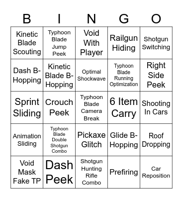 Fortnite Tech Bingo Card