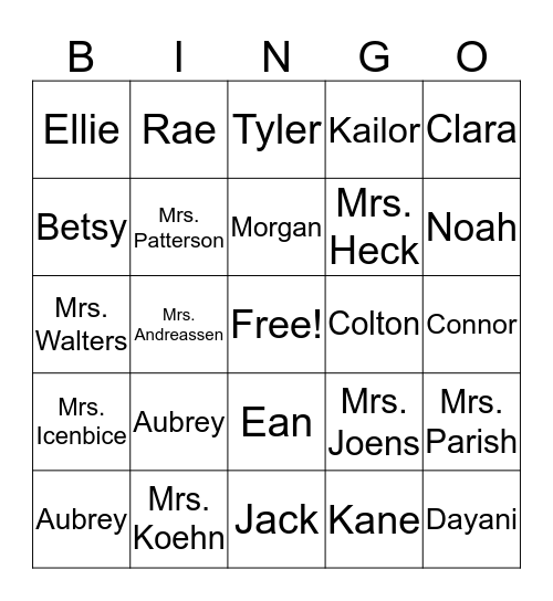 2nd Grade BINGO Card