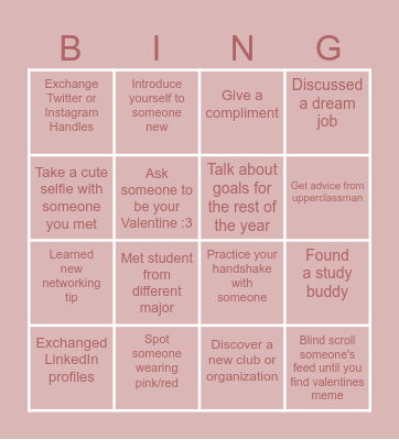 UCS: Valentines Speed Networking Bingo Card