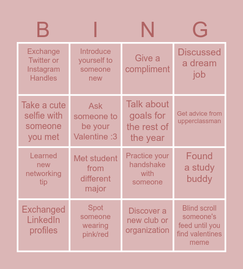 UCS: Valentines Speed Networking Bingo Card