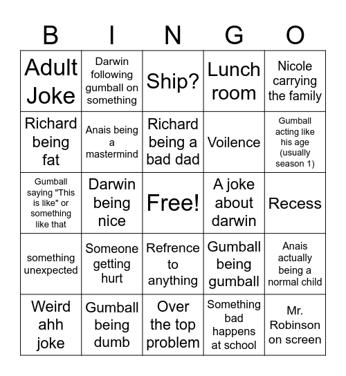 Gumball bingo Card