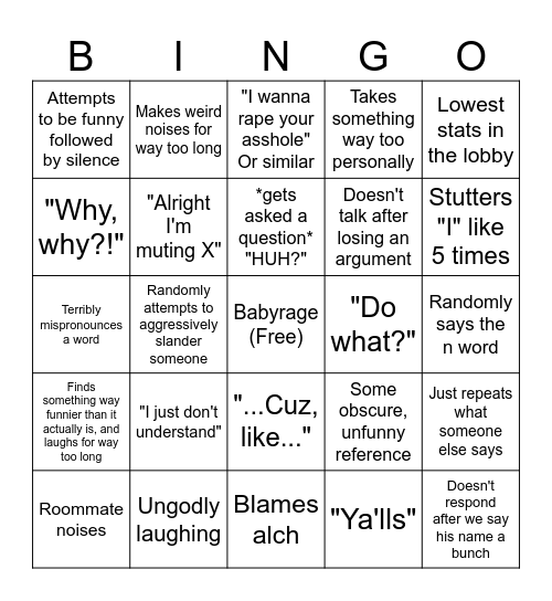 callmejack bingo Card