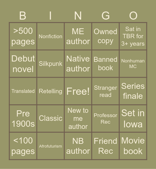 2025 Reading Bingo Card