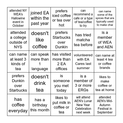 Coffee Break Bingo Card