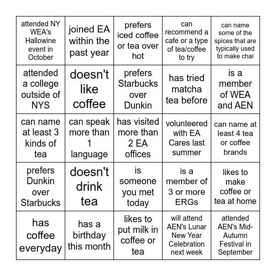 Coffee Break Bingo Card