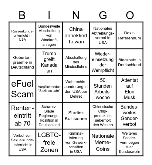 2025 - 2030 Bingo Card