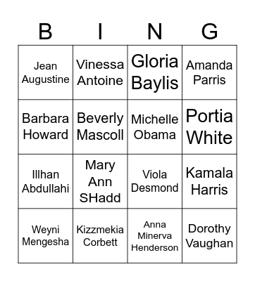 Black History Role Models Bingo Card