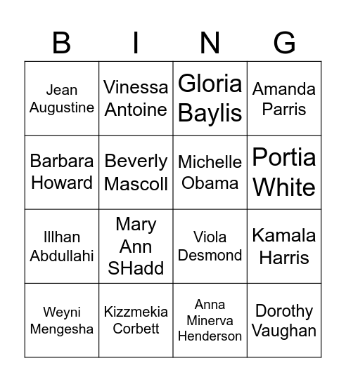 Black History Role Models Bingo Card