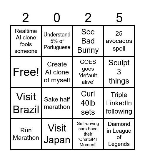 2025 Bingo Card
