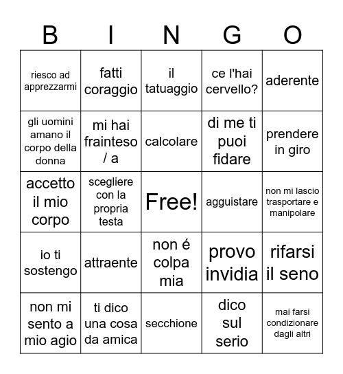 Derisa per il suo aspetto fisico Bingo Card